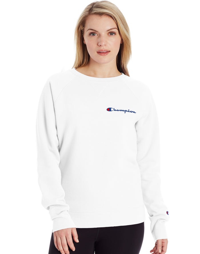 Champion Powerblend Fleece Classic Crew Script Logo - Naisten Valkoinen Collegepaita - Suomi 4603852